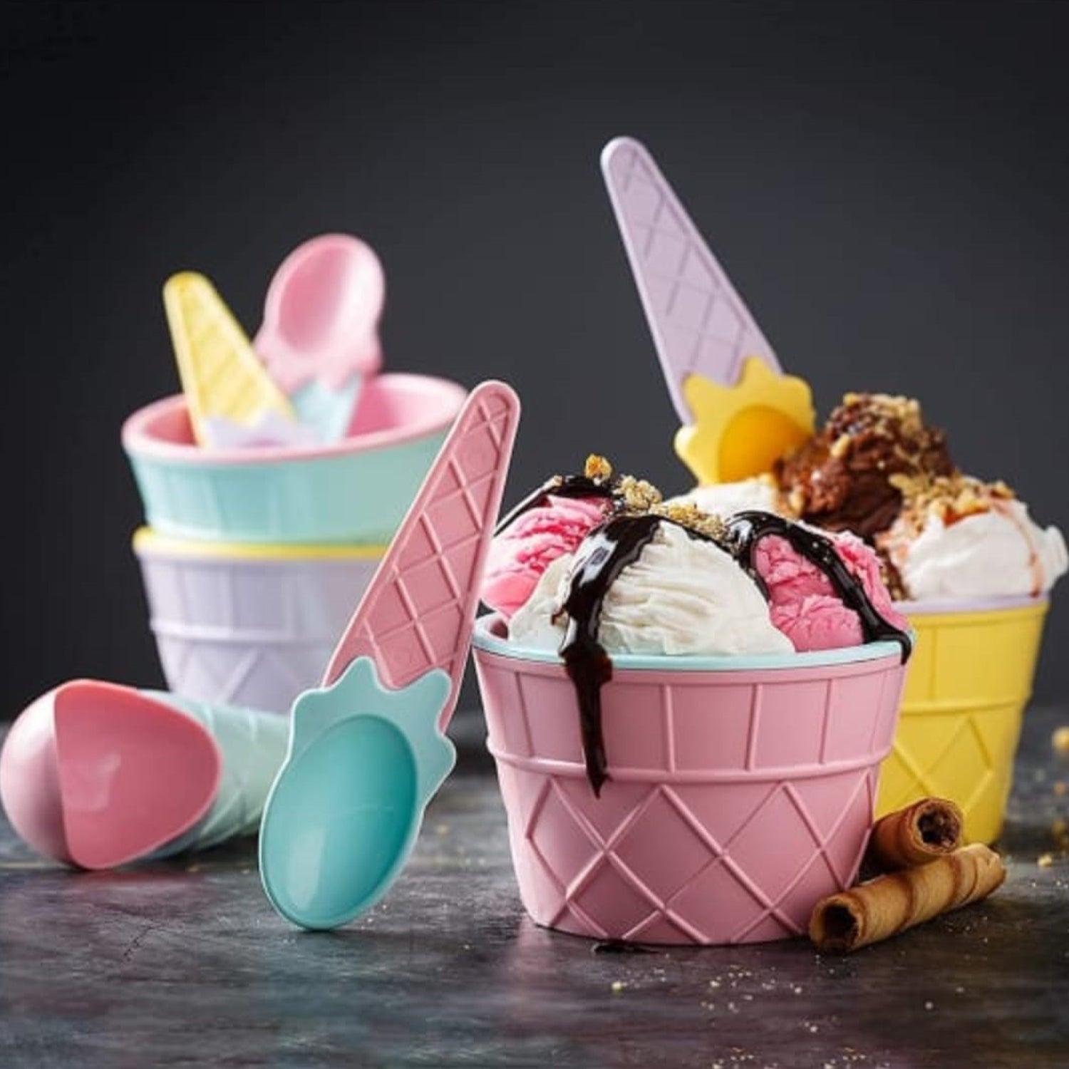 Premium Ice Cream Waffle Spoon Bowl Set (6-Piece , Color Box) Premium Ice Cream Waffle Spoon Bowl Set (6-Piece , Color Box)
